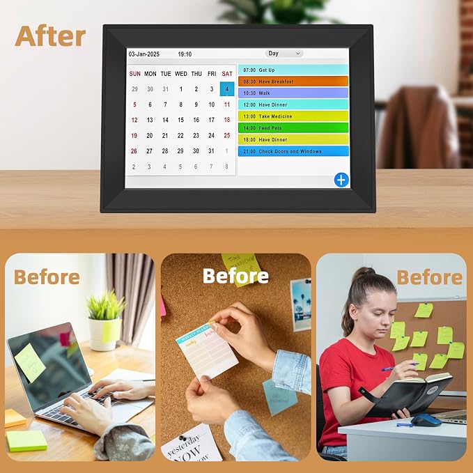 10.1" Touchscreen Digital Calendar Alarm Clock, Dementia Clocks for Seniors Extra Large Display Clock with Day and Date for Elderly, 40 Reminders&64 Alarms&Auto-Dimming&Auto DST(Black)