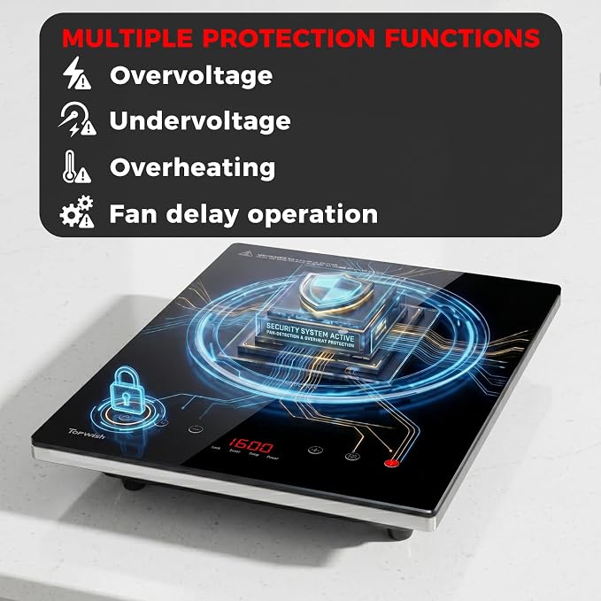 Induction Cooktop, TOPWISH Portable Hot Plate Electric Induction Burner, 10 Temp Levels up to 464°F, 110-120V Electric Stove Top Cooker with High Energy Efficiency & Kids Lock for Cooking, 1600W