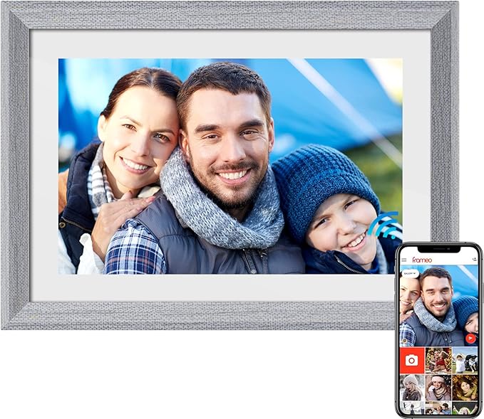 FRAMEO Digital Picture Frame WiFi 10.1 inch IPS Touch Screen HD Display,16GB Storage, Auto-Rotate,Easy Setup to Share Photos or Videos via Frameo APP