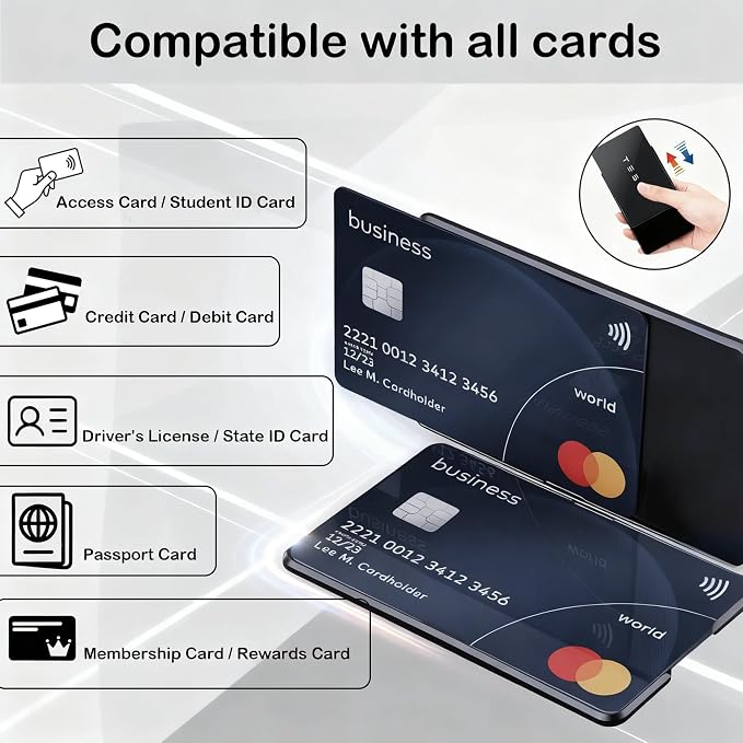 Smart GPS Location Card Holder, 3.5mm Ultra-Thin Aluminum Alloy Card Case, Black & Silver, Anti-Lost ID Card Holder for Credit Card, Passport, Student ID