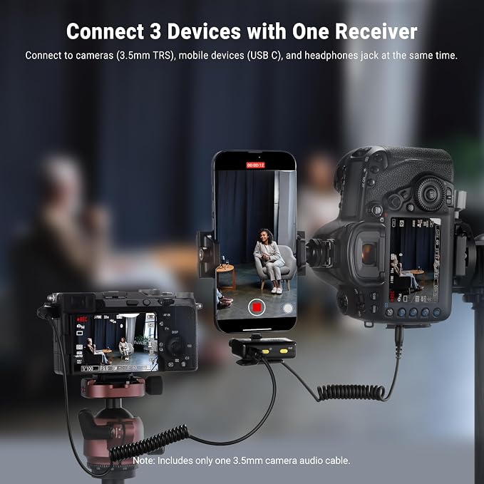 NEEWER CM28 Wireless Lavalier Microphone, Smart Noise Cancelling Lav Mic, 48KHz/16Bit 9hrs Uncompressed Recording, 200m Range, 4GB Storage for iPhone, Android, Camera, 1 RX + 2 TX + Charging Case