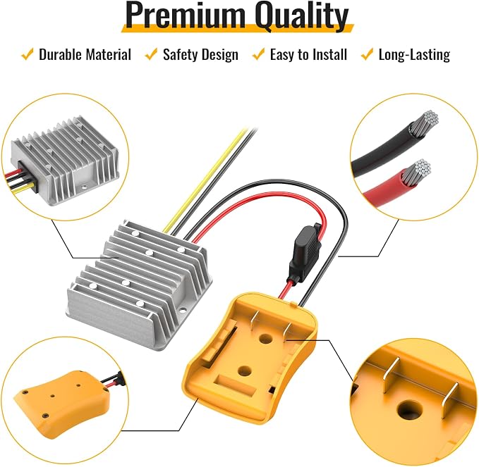 Kzreect 20V to 12V Step-Down Converter Compatible with Dewalt 20V Battery, DC 12V 20A 240W Voltage Regulator for Golf Cart RC Car LED Lights DIY Toys