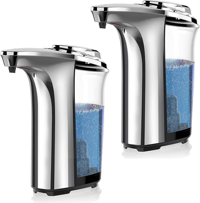 PZOTRUF Automatic Soap Dispenser, Touchless Dish Soap Dispenser 17oz/500ml with Infrared Sensor, 5 Adjustable Soap Levels, Liquid Hand Soap Dispenser for Bathroom Kitchen (Silver, 3 Pack)