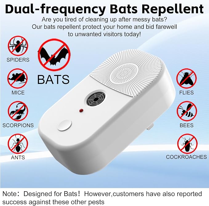 Ultrasonic Bat Repellent Deterrent Devices for Attic, 4Pack Bat Repellent for Indoor Use, Plug in Bat Deterrent System Bats Keep Away for Home Attic, Friendly to Human & Pets