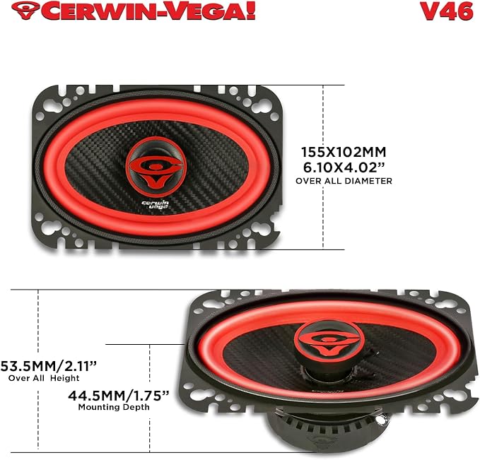 CERWIN-VEGA! V46 4"× 6" VEGA 2-Way 180 Watts 4 Ohm Coaxial Full Range Speakers(Pair)