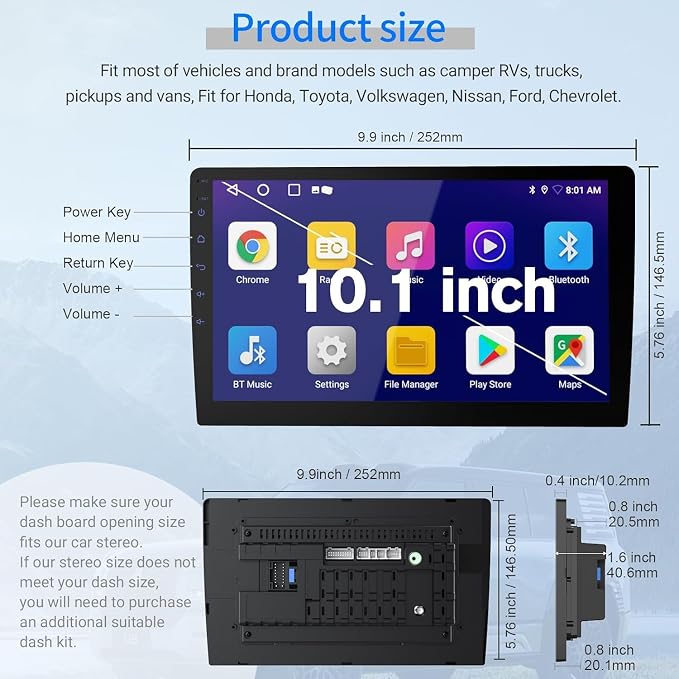 Haudio Double Din Android 13 Car Stereo Receiver - 10.1" Universal HD Touchscreen w/64GB, Built-in GPS & Backup Camera, Bluetooth 4.1, Supports CarPlay/MirrorLink (1990-2023 Vehicles)