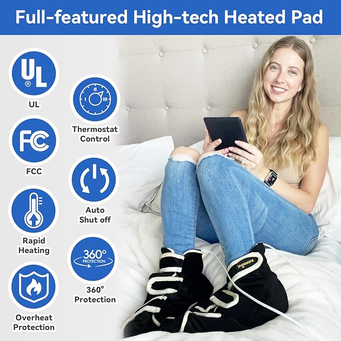 Electric Heating Pad for Women Men, Pain Relief Heated Arthritis Gloves, Heating Mittens with 30-90min Timer, 86-158℉ Adjustable Temperature Shut Off (New Version for feet)