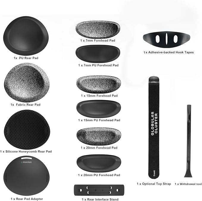 Globular Cluster CMGXR Comfort Mod Compatible with Galaxy XR | Soft & Enlarged Forehead/Rear Pads with Optional Top Strap, Sweatproof & Breathable Replacement Pad Kit