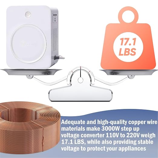 tonchean Step Up Voltage Converter 110V to 220V 3000W Heavy Duty Power Converter Transformer with Input Power Cable Step Up Transformer 110v to 220v for Using 220V Asia Euro Appliance in US