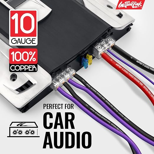 Install Link 10 AWG Gauge Speaker Wire Cable (OFC) Stereo, Car or Home Theater (50 Feet)