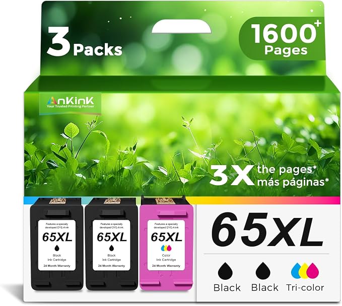 3-Pack 65XL 65 XL Compatible Ink Cartridge Replacement for HP Ink 65 HP65 XL HP65XL Black Color Combo to Envy 5055 5000 5052 5010 5070 5014 3755 3700 3772 2600 3752 2652 2655 2622 2640 Printer