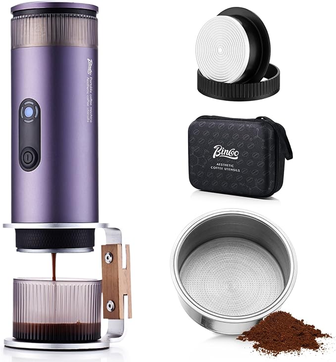 Bincoo Portable Electric Espresso Machine with Stand, Self-Heating, 20 Bar Car Coffee Maker Double Shot Travel Coffee Machine for Camping, Travel, RV, Hiking, Office, H1pro