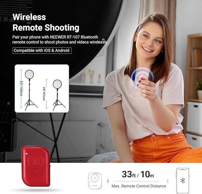 NEEWER Basics 10" Ring Light with 63" Tripod Stand/Phone Holder/Remote Compatible with iPhone, 15W Bi Color Full Screen Edge Lit LED Lighting CRI95+ for Video Recording Selfie Streaming Makeup, R10L