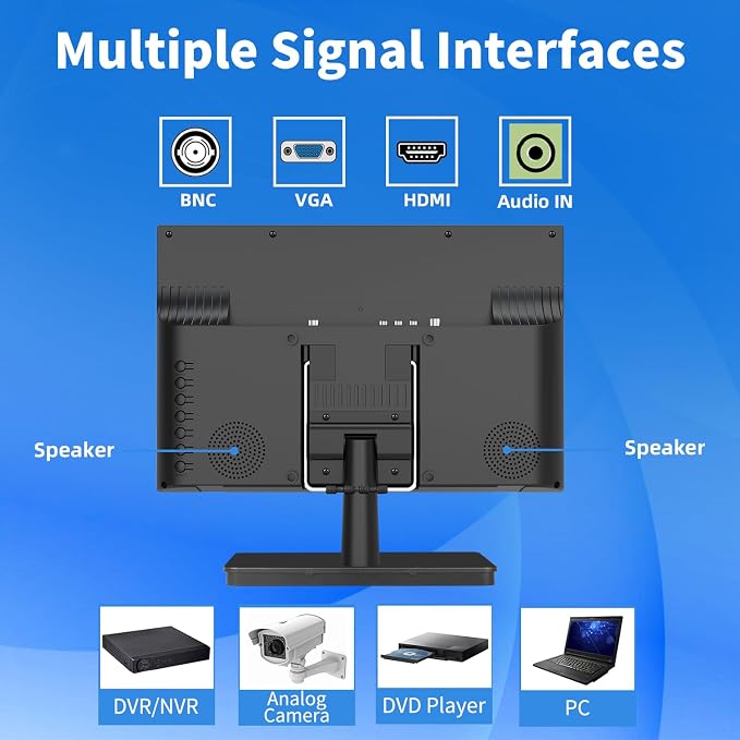 Jexiop 12.5 inch Security Monitor,Small Monitor with Speaker,Remote Control/HDMI/VGA/BNC/RCA Interfaces in for Home | Office | Warehouse Surveillance | RV