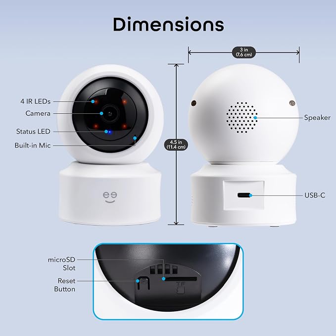 Geeni Scope Ultra 2K 360° Smart Indoor Camera, 1440p HD Auto-Tracking, Dual Band WiFi 2.4GHz 5GHz, Alexa & App Control, Wall Mountable, White