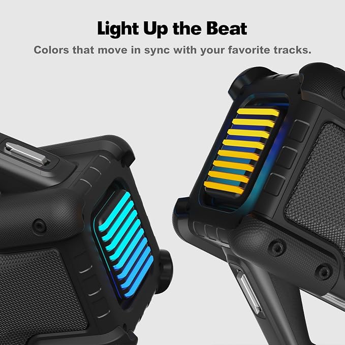 Portable Bluetooth Speaker Wireless Lights, Bluetooth Speaker Loud Stereo Sound, Outdoor Water Resistant Bluetooth Speaker 300W(Peak) Party Lights EQ TWS USB AUX TF IPX6 Party/Beach/Garage, Black