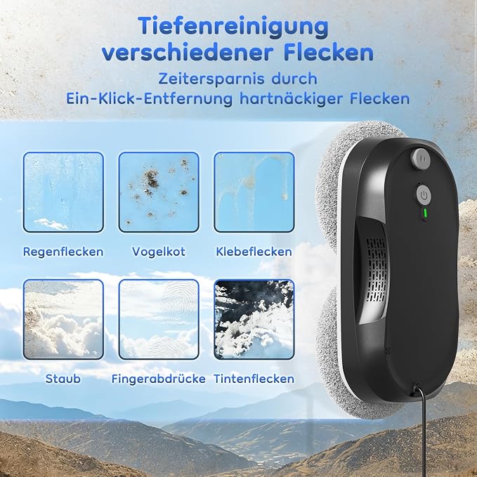 Obito Window Cleaning,Window Cleaner Robot with Triple Safety System,Edge Detection,Intelligent Navigation,Anti-Slipping, Longer Battery Life, Max 6400Pa, Remote Control