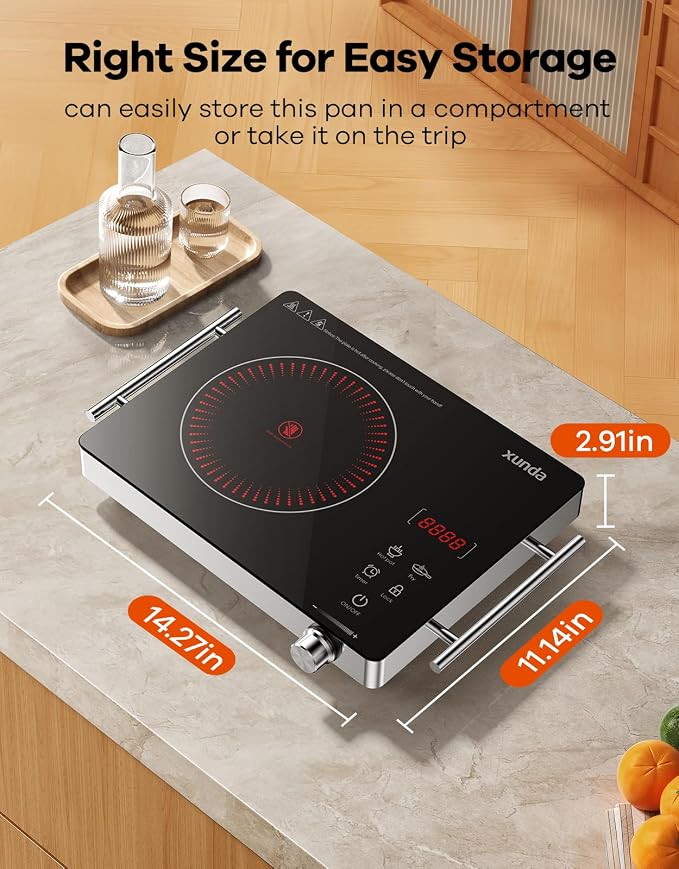 1800W Portable Electric Stove, 110v Electric Burner with Carry Handle Hot Plate, Ceramic Infrared Single Burner Cooktop, Touch & Knob Control Timer, Safety Lock (Black)