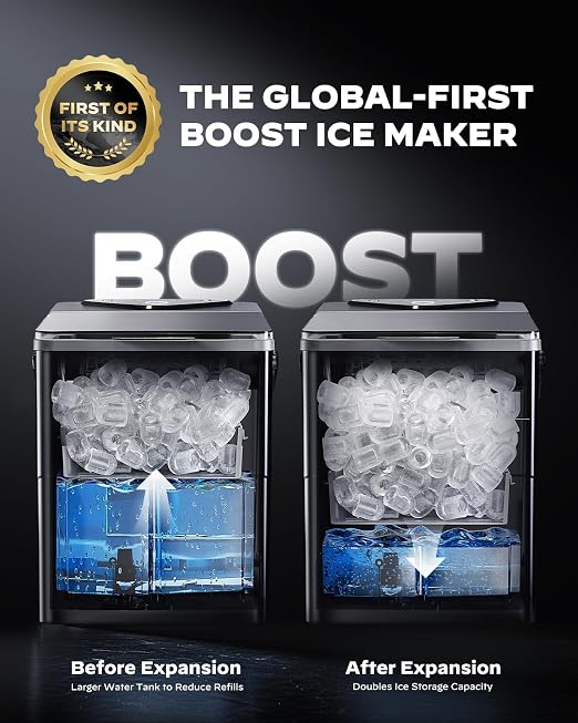 Silonn Countertop Ice Maker - 26.5lbs/24H Portable Ice Machine with 2.5L Expandable Ice Basket, 9 Bullet Ice Cubes in 6 Mins, 2 Ice Sizes LED Touch Control & Self-Cleaning for Home Kitchen