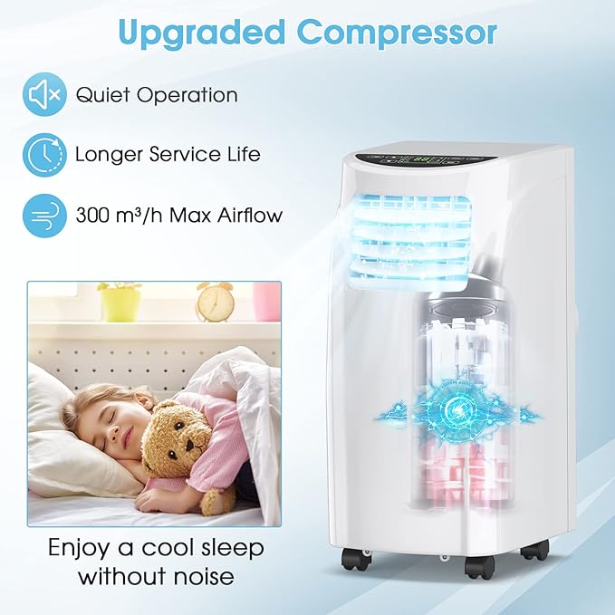 COSTWAY Portable Air Conditioners, 8000 BTU Air Conditioner Unit spaces up to 230 Sq.Ft with Remote Control Dehumidifier Function Window Wall Mount, 4 Caster Wheel, Sleep Mode and 2 Fan Speed