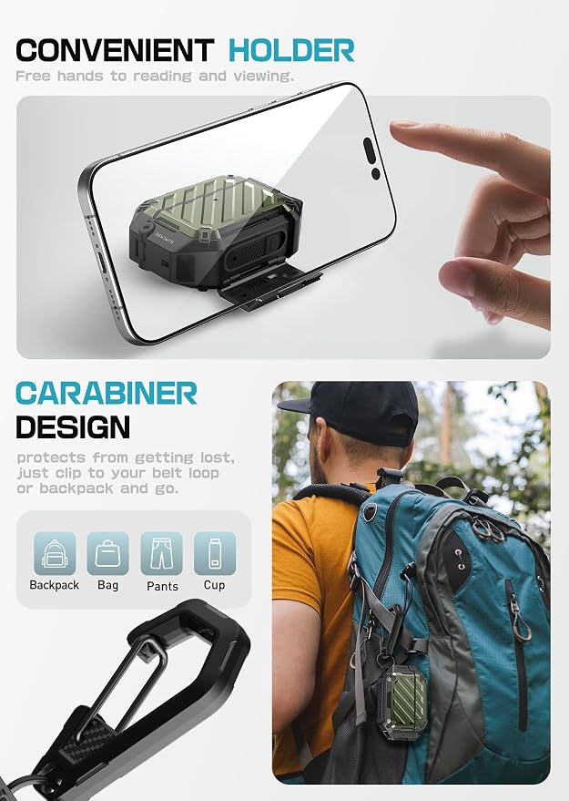 SUPCASE for AirPods Pro 3 Case with Lock & Carabiner, IP68 Waterproof, Compatible with MagSafe, Military-Grade Protection Anti-Scratch Hard Shell Cover for AirPods Pro 3rd Generation 2025, Guldan
