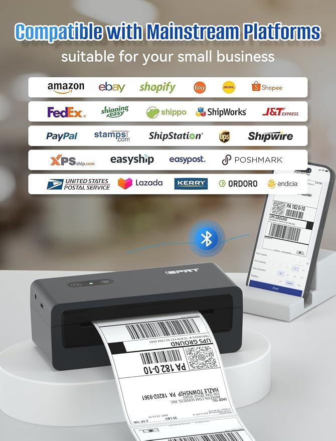 iDPRT Bluetooth Thermal Label Printer 4X6 Shipping Label Printer for Small Business with Bluetooth Barcode Scanner 1D 2D Scanner