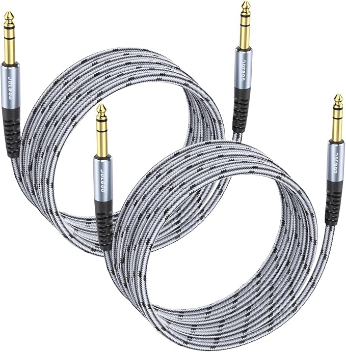 JOLGOO 1/4 Inch TRS Instrument Cable 15 FT 2-Pack, Quarter inch Audio Cable, 6.35 Balanced Interconnect Line for Electric Guitar, Bass, Keyboard, Mixer, Amplifier, Speaker, Electric Mandolin