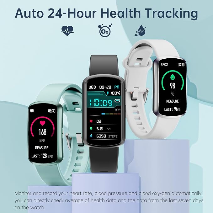 Health Fitness Tracker with 24/7 Heart Rate, Smart Watch with Blood Pressure and Blood Oxy-gen Monitor, Bulit-in 120+ Sport Mode, Sleep Tracking Waterproof Activity Tracker for Women Men