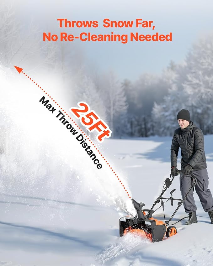 VEVOR Corded Electric Snow Blower, 23-inch 15A Snow Thrower with Dual LED Headlights & 180° Rotating Chute, 25FT Throwing Distance, 12" Depth Clearing, Walk-Behind Snowblower for Driveway Sidewalk
