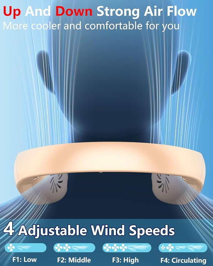 Neck Fan with Mist,Portable Neck Fans that Blow Cold Air,Foldable Water Cooler Fan Sprayer with Bottle,Leafless Battery Powered Neck Fan Rechargeable,Best Necklace Fan for Hot Flashes Summer Apricot