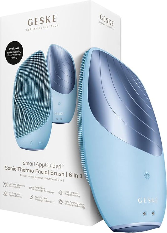 GESKE SmartAppGuided Sonic Thermo Facial Brush | 6 in 1 | Skin Cleansing | Cleansing Brush with Thermal Function | Electric Facial Massager