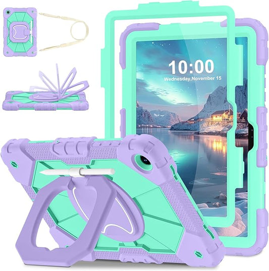 WESOROL Case for Samsung Galaxy Tab A11 Plus Galaxy Tab A9 Plus 11 Inch,Shockproof Cover for Samsung Tablet A11+/A9+ Case with Screen Protector 360 Rotating Stand Pencil Holder,Purple Green