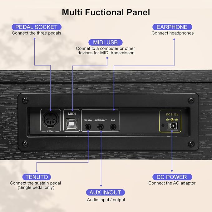 Digital Piano Keyboard 88 key,Semi-Weighted Electric Piano,Full Size Acoustic Piano for Beginners with Pedal, USB-MIDI Compatibility (Black)