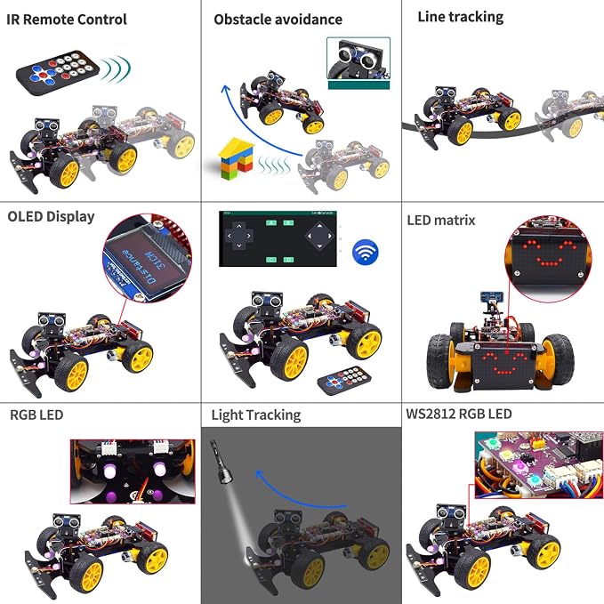 Adeept Smart Car Kit(Compatible with Arduino IDE), Line Tracking, Obstacle Avoidance, OLED Display, Ultrasonic Sensor, IR Wireless Remote Control, DIY STEM Educational Robot Car Kit