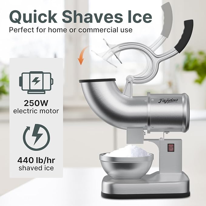 Electric Ice Shaver, Stainless Steel Dual Blade Ice Crusher 440LBS/H, Commercial Shaved Ice Machine, Snow Cone Machine for Home, Commercial, Restaurants, Bars, Party