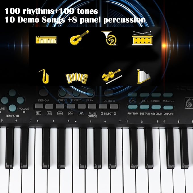 61 Key Keyboard Piano with Built-in Speaker and Microphone, Portable Electronic Digital Piano for Beginners, Perfect Musical Starter Instrument, Ideal Gift for Aspiring Musicians