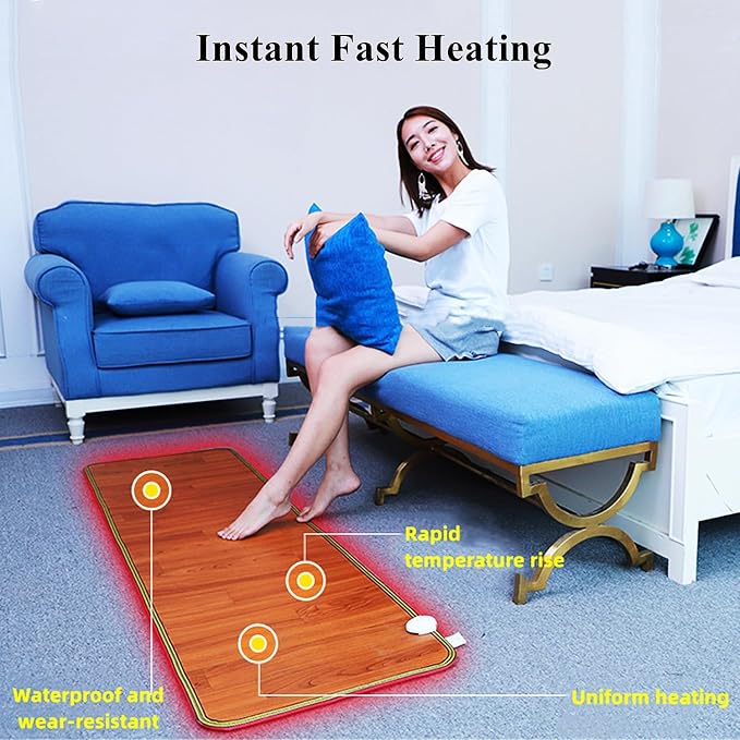 Electric Heated Floor Mats Foot Heater, Heated Foot Warmer Mat Under Desk for Office and Home, Graphene Electric Heated Carpet Area Rug Electric Heating Pads(80x180cm)