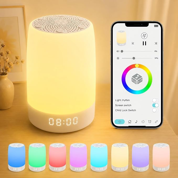 Sound Machine, White Noise Machine with 32 Soothing Sleep Sounds, Adjustable Night Light, App Remote Control, Personal Sleep Routine Alarm Clock for Baby Kids Adults