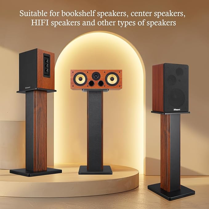 Elimavi Universal Floor Speaker Stands, 22.64 Inch Surround Sound Stands Supports 150LB, Non-Slip Pads & Cable Ties, for Bookshelf Speakers,Satellite Speakers,Studio Monitors, Easy Installation,Brown
