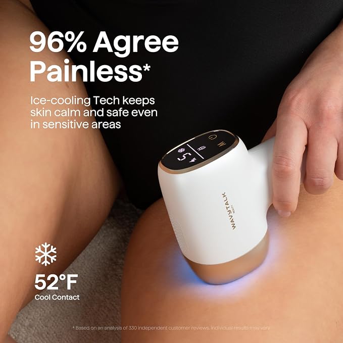 Wavytalk IPL Hair Removal Device, Bare It with Precision Roller for Face Body Bikini – Long-Lasting & Painless, 24J Dual-Pulse & Ice Cooling, At-Home Use for Women and Men, Corded