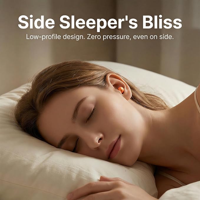 Wireless Sleep Earbuds for Side Sleepers, Noise-Reduction in-Ear Headphones with Deep Bass, Miniature Invisible Buds for Small Canals, Stay-in Design for Mobile Devices (Sunbeam Orange)