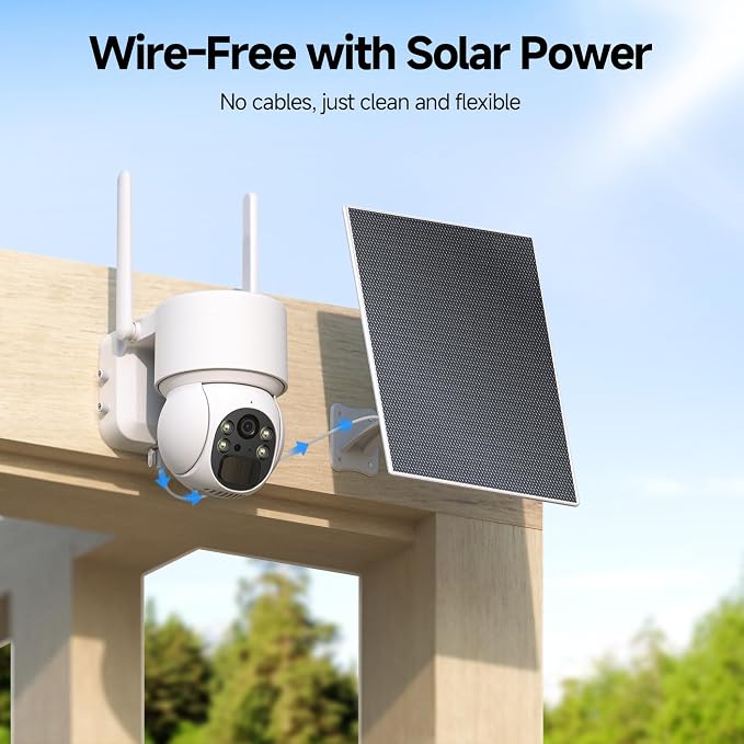 Oculview 2K Solar Security Camera Wireless Outdoor, 1PCS Outdoor Camera Wireless with 360° View, Cameras for Home Security with Color Night Vision, 4G LTE Cellular, No Wi-Fi Needed, 1 Pack, White