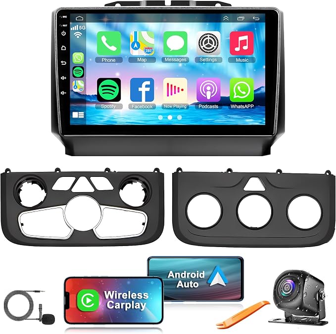 [8Core+64G] Android 15 Car Radio for Dodge RAM 1500/2500/3500 2013-2018(Manual and Auto AC), 9 Inch QLED Touch Screen Car Stereo with Wireless Carplay&Android Auto,GPS, WiFi, Bluetooth,FM,DSP