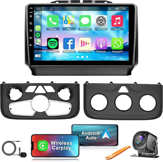 [8Core+64G] Android 15 Car Radio for Dodge RAM 1500/2500/3500 2013-2018(Manual and Auto AC), 9 Inch QLED Touch Screen Car Stereo with Wireless Carplay&Android Auto,GPS, WiFi, Bluetooth,FM,DSP