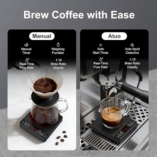 Mini Coffee Scale with Timer,Rechargeable Espresso Scale with Auto Timing, Ratio,Flow Rate Display,2kg/0.1g High Precision,for Espresso & Pour-Over Coffee,Portable Metal Digital Kitchen Scale,Black