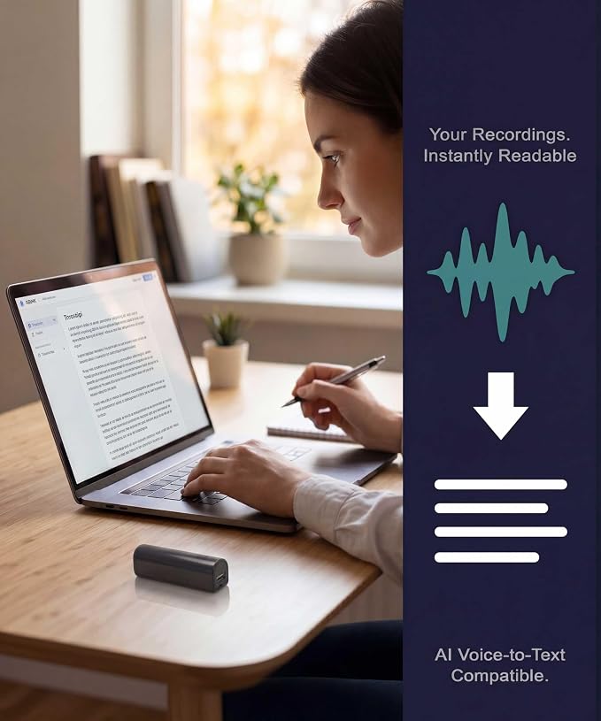 KBANK Long Battery Life Voice Activated Recorder with Playback on iPhone and Android | Voice Recorder Listening Device | 576 Hours of Recorder | 150 Days of Standby Battery Life
