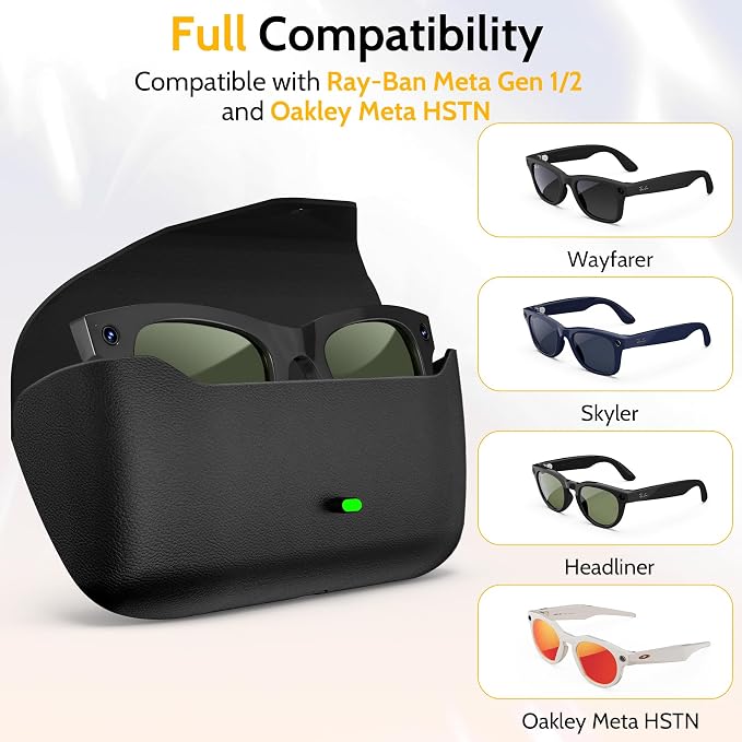 Magnetic Charging Glasses Case Compatible with Ray-Ban Meta Smart Glasses (Gen 1/2), 3000mAh Portable Power Bank Charger for RayBan Meta Wayfarer/Skyler/Headliner, Oakley HSTN, Blayzer/Scriber Optics