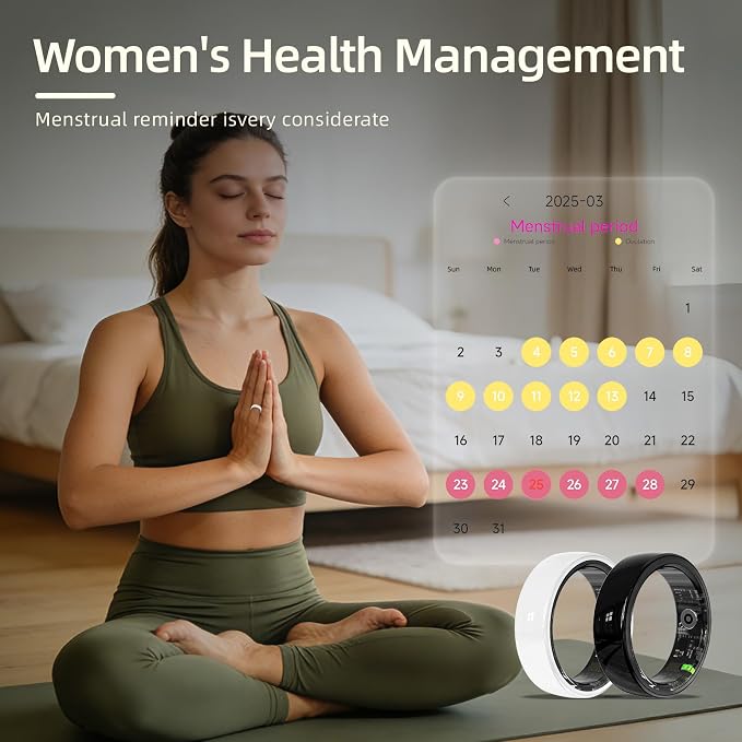 Smart Ring, Ceramics Fitness Tracker & Health Monitoring Ring with Heart Rate/SpO2/HRV/Sleep Tracking, Multi-Sport Activity Tracker, 5ATM Waterproof, iOS Android Compatible (White, 8)