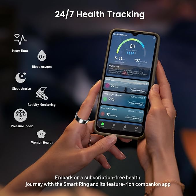 Mirlray Smart Ring for Women & Men, Smart Ring Health Tracker, Blood Oxygen & Heart Rate Monitor, Long Lasting Battery Sleep Ring, Waterproof Fitness Ring (Rose Gold, 8)