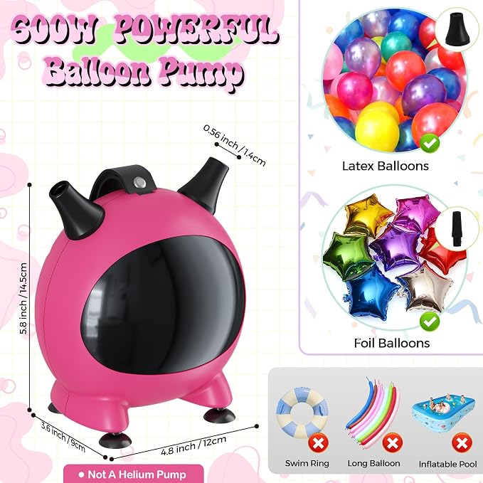 Togvu Balloon Pump Electric, Portable Balloons Inflator Air Pump with 2 Nozzles, Small Balloon Blower Machine 600W for Latex Garland Arch and Foil Balloons
